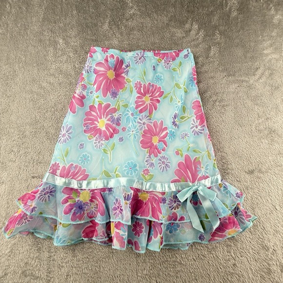 Amy Byer Skirt Girls 4 Floral Below Knee Bow Ruffle Girly Feminine Coquette VTG - Picture 1 of 7